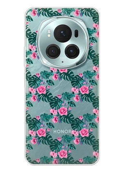 Прозрачный силиконовый чехол iSwag для Huawei Honor Magic 6 с рисунком - Цветочная лиана (ISHHM6NP44)