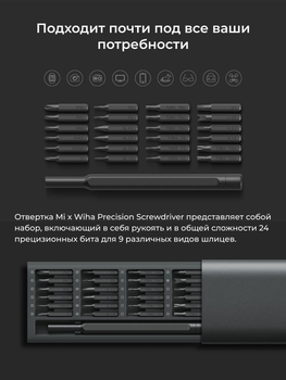 Магнитная отвертка прецизионная Xiaomi с набором бит 24 в 1 в футляре для точных работ с мелкими деталями телефонов, очков, часов, техники набор