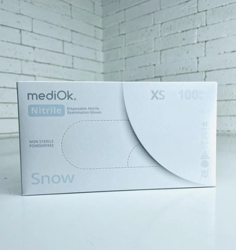 Рукавички нітрилові Mediok Snow розмір XS білі 100 шт