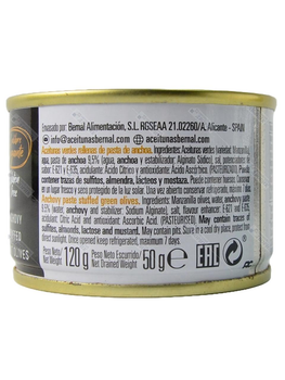 Оливки зелені іспанські Мансанілья Bernal Aceitunas rellenas de anchoa фаршировані пастою з анчоусів 120 г