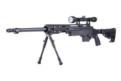 Винтовка снайперская MB4412D - с оптикой и сошками - Black [WELL] (для страйкбола)