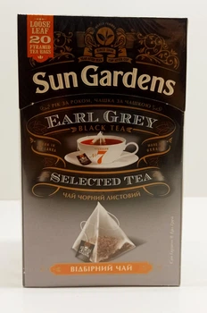 Чай черный с бергамотом Sun Gardens Earl Grey в пирамидках 20шт по 2,5г