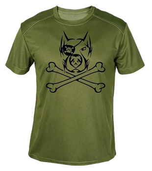Футболка потовідвідна армійська ЗСУ з принтом "Собака пірат з кістками" в оливі L