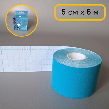 Кинезио тейп лента пластырь для тейпирования колена спины шеи 5 см х 5 м Kinesio Tape голубой АН463