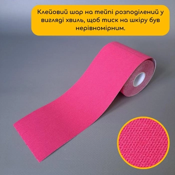 Кінезіо тейп стрічка для тейпування спини шиї тіла 7,5 см х 5 м Kinesio tape рожевий АН553
