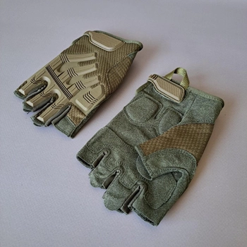 Щільні тактичні армійські рукавички з відкритими пальцями на липучці для риболовлі полювання PRO TACTICAL оливкові АН8808 розмір L