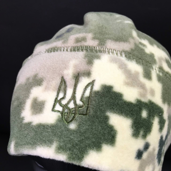 Комплект шапка и бафф флисовая тактическая мужская женская зимняя с гербом Украины Zepma Пиксель АНШБ1
