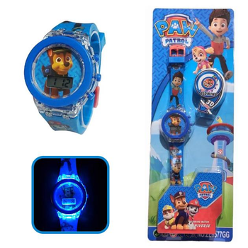 Детские электронные наручные часы Щенячий патруль - Paw Patrol Light Watch Полицейский Гонщик с подсветкой 2 в 1 синий