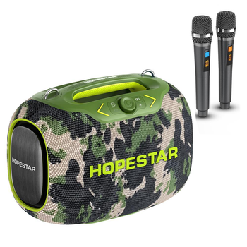 Портативная беспроводная Bluetooth колонка Hopestar Party Box с 2 Микрофоном Караоке |120Вт, Bluetooth| Camo