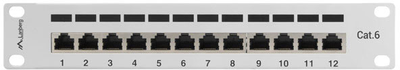 Panel krosowy Lanberg 10" 1U Cat6 12xRJ45 do szafy/racka serwerowego (PPF6-9012-S)