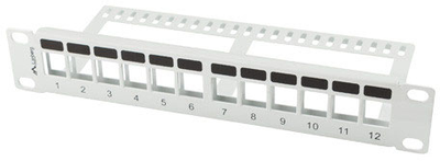 Патч-панель пустий Lanberg 10" 1U 12xRJ45  для серверної шафи/стійки (PPKS-9112-S)