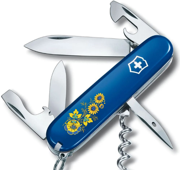 Складаний швейцарський ніж Victorinox SPARTAN ARMY (Vx13603.2_T1050u) 12 функцій 91 мм синій, емблема Квіти