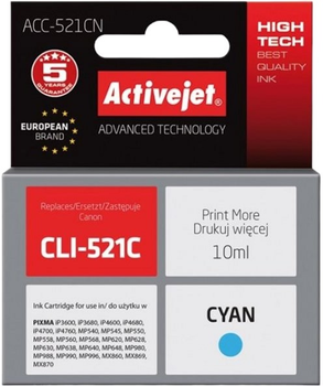 Картридж Activejet для Canon CLI-521C Supreme 10 мл Cyan (ACC-521CN)