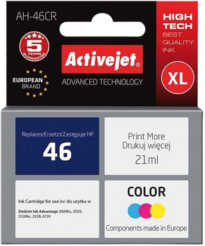 Картридж Activejet для HP 46 CZ638AE Premium 21 мл Cyan/Magenta/Yellow (AH-46CR)