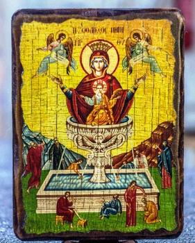 Икона Живоносный источник на дереве под старину (170*230 мм)