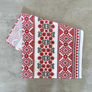 Полотенце вафельное с принтом вышивки GM Textile 35х61см 180г/м2 (Бело-красный)