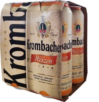 Упаковка пива Krombacher Weizen светлое нефильтрованное 5.3% 0.5 л Мультипак x 4 шт (4008287929799)