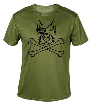 Футболка потовідвідна армійська ЗСУ з принтом "Собака пірат з кістками" в оливі M