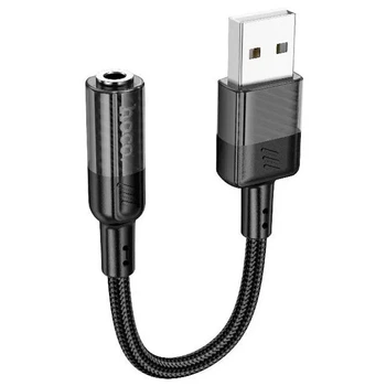 Перехідник Hoco LS37 адаптер USB to AUX (3.5mm) 0.15m для телефонів для комп'ютерів ПК для передачі аудіосигналів на динаміки/навушники Чорний