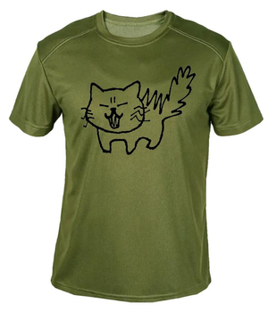 Футболка потоотводящая военная ВСУ с принтом "Злой котенок" в оливе M