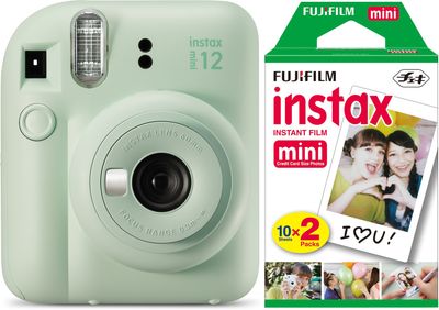 Комплект Камера моментальной печати Fujifilm Instax Mini 12 Mint Green Мятно-зеленая (16806119) + Фотопленка Fujifilm Instax Mini Glossy 2 х картриджа (16567828)