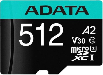 Карта пам'яті ADATA MicroSDXC 512 GB + Adapter (AUSDX512GUI3V30SA2-RA1)
