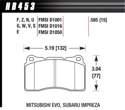 Тормозные колодки HAWK HPS EVO/WRX /Mustang/Tesla/Cadillac/Viper, передние HB453F.585