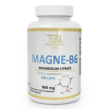 Магний Цитрат с витамином B6 Bodyperson Labs Magnesium Citrate B6 800 мг – 100 капсул (5903351728980)