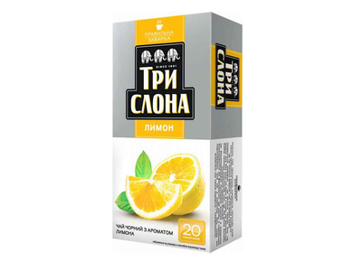 Чай пакетований чорний ТРИ СЛОНА 20 пакетиків Лимон 1,5г
