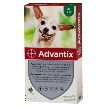 Advantix (Адвантикс) by Bayer Animal — Краплі від бліх і кліщів для собак (1 піпетка) до 4 кг