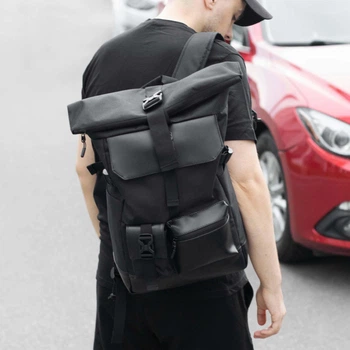 Городской рюкзак RollTop черный с отделением для ноутбука на 20-25 литров РоллТоп Rytm для путешествий