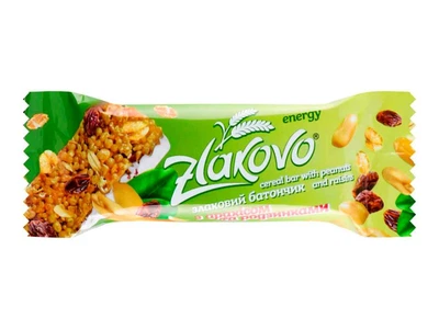 Батончик Золоте Зерно 40г з арахісом та родзинками глазур ТМ Zlakovo,