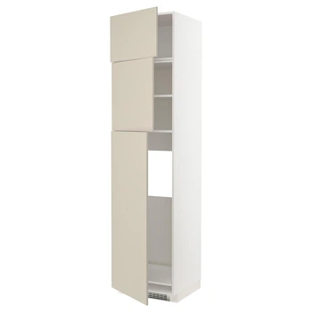Висока шафа для холодиль IKEA METOD МЕТОД, 3 дверцят, білий, Хавсторп бежевий, 60х60х240 см, 394.634.24
