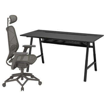 Игровой стол и стул IKEA UTESPELARE / STYRSPEL, черный, серый, 194.911.64