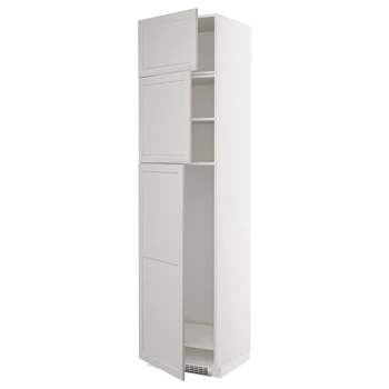 Висока шафа для холодиль IKEA METOD МЕТОД, 3 дверцят, білий, Лергіттан світло-сірий, 60х60х240 см, 594.600.52