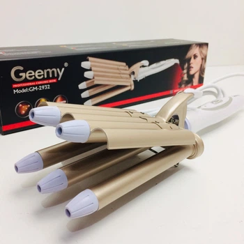 Щипці Geemy GM 2932 плойка потрійна для завивки волосся із затискачем 65 Вт Біло-золотиста (12374)
