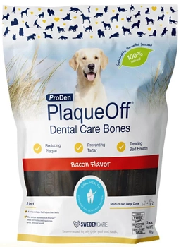 Ласощі для собак ProDen PlaqueOff Dental Care Bones Bacon 482 г (7350055513462)
