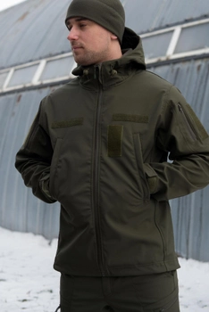 Тактическая мужская куртка Soft shell на молнии с капюшоном водонепроницаемая S олива 00006