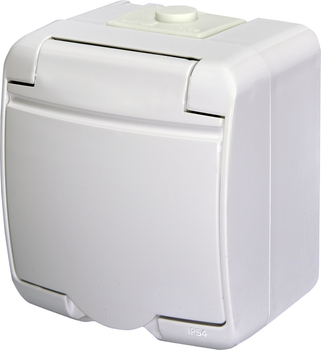 Розетка с заземляющим контактом и крышкой ETI IP54 RHE-1s 4668015 белая