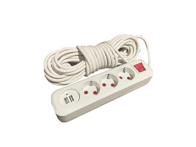 Подовжувач RLFR 5м із заземленням 3 гнізда +кнопка +2USB