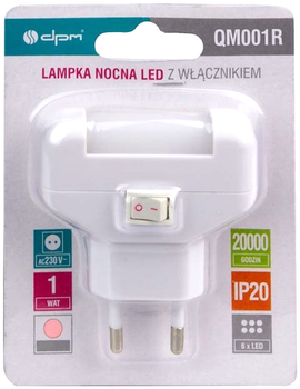 Lampka nocna DPM QM001R LED z wylacznikiem swiatlo czerwone (5906881191712)