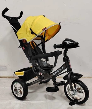 Дитячий велосипед-коляска з ручкою Best Trike 6588/69-584 колеса зі спіненої гуми, музика та світло, Жовто-чорний
