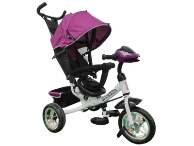 Дитячий велосипед-коляска з ручкою Best Trike 6588/64-973 колеса зі спіненої гуми, музика та світло, Фіолетово-білий