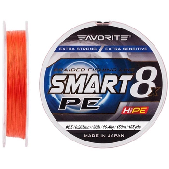 Шнур Favorite Smart PE 8x 150м (red orange) #2.5/0.265mm 30lb/16.4kg