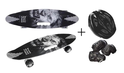 Пенни-борд Penny Best Board LED LION колеса PU Шлем + защита с регулировкой Black/White (87432587843)