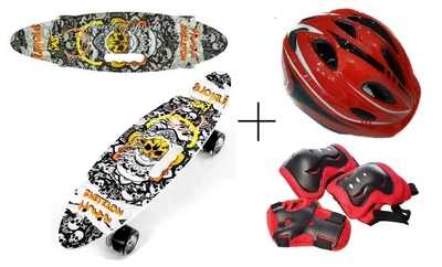 Пенни-борд Penny Best Board LED с ручкой колеса PU светится Шлем + защита с регулировкой Black/White (89654688655)