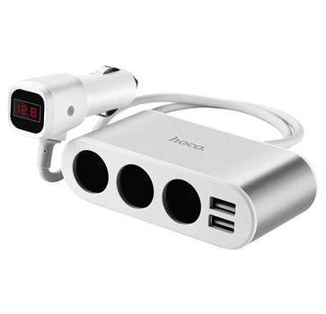 Адаптер автомобільний Hoco with LCD 3 in one Z13 |2USB, 2.1A| сріблястий