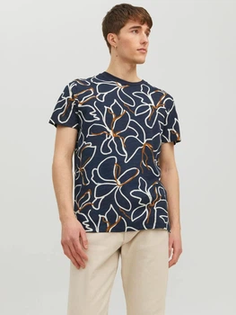 Футболка хлопковая длинная мужская Jack & Jones 191634 S Темно-синяя (2200005066324)