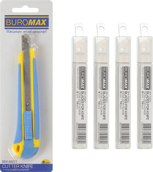 Ніж універсальний Buromax 9 мм + леза для ножів 40 шт (BM.4601.2)