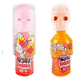 Леденец с кислой жидкостью Голубая малина Halloween Skull Suckers 40г